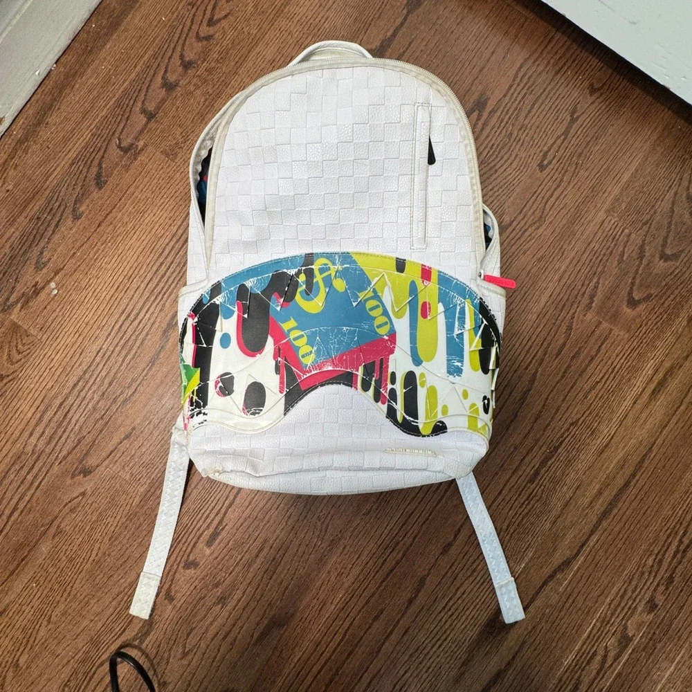 Sprayground Backpack Limited Edition Woven Shark Mouth White Streetwear 18x14